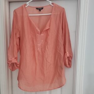 Express Women's Peach Blouse with Sequin Detail